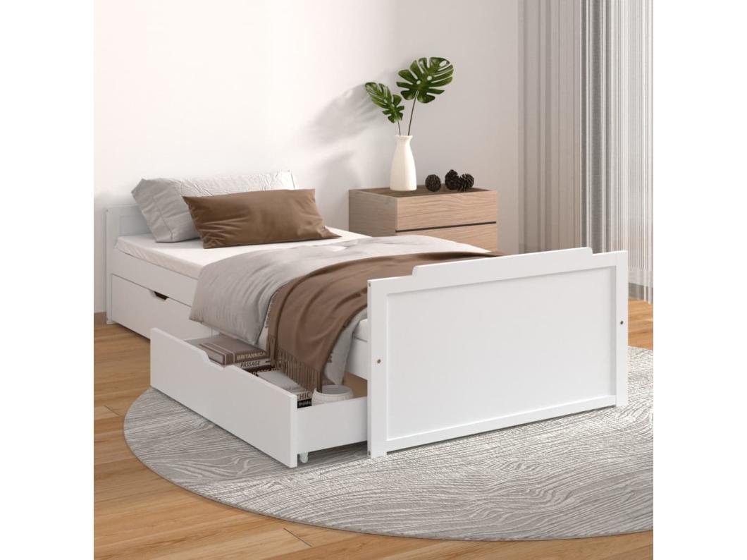 Bedframe met lades massief grenenhout wit 90x200 cm