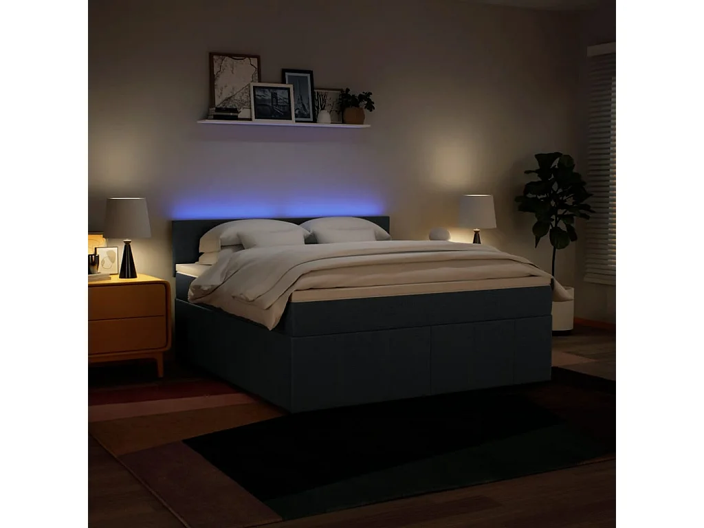 Sommier à lattes de lit avec matelas Bleu 180x200 cm Tissu