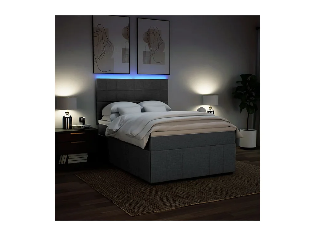 Sommier à lattes de lit avec matelas Gris foncé 140x200cm Tissu