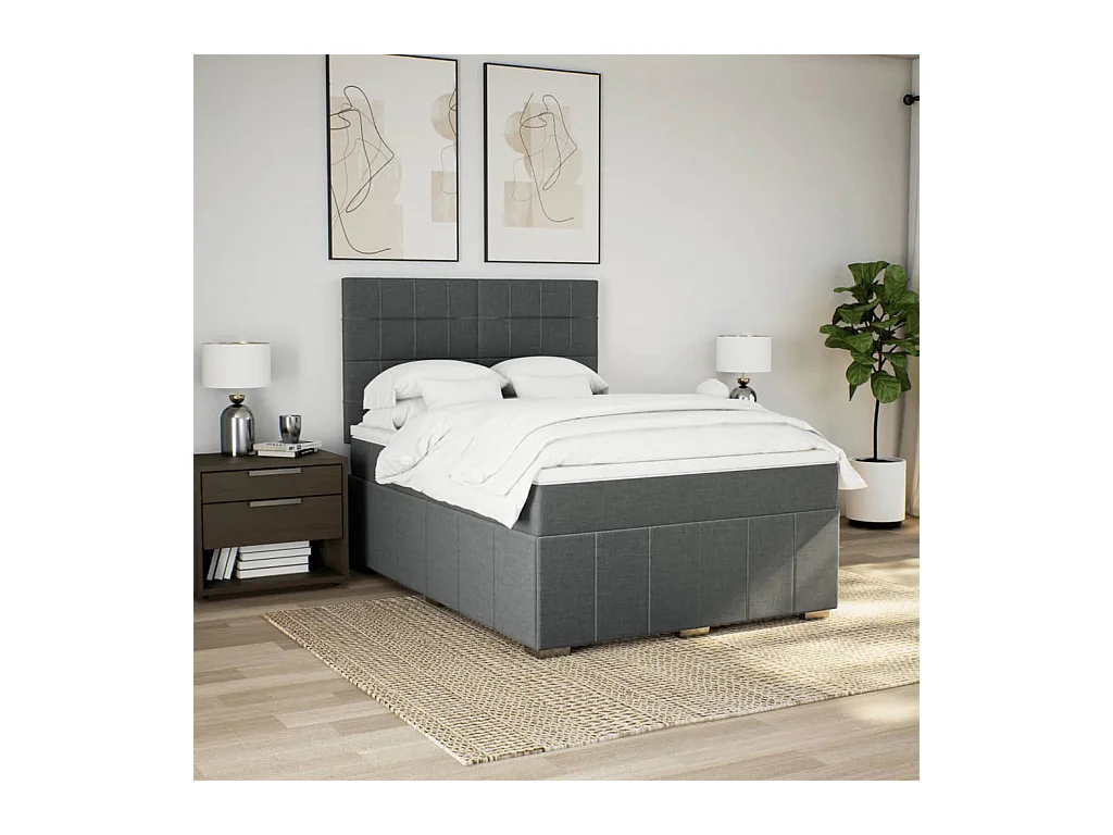 Sommier à lattes de lit avec matelas Gris foncé 140x200cm Tissu