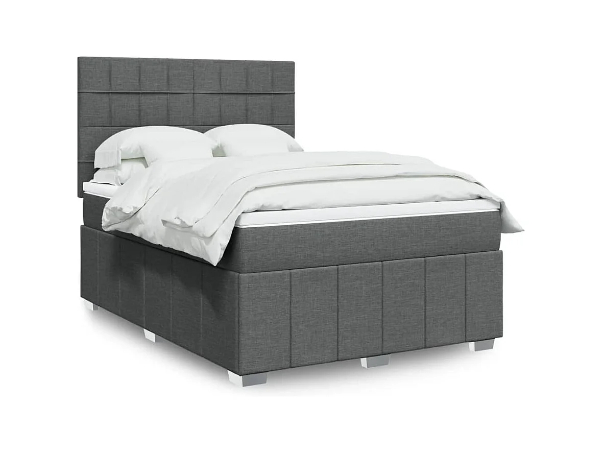 Cama box spring con colchón tela gris oscuro 140x200 cm
