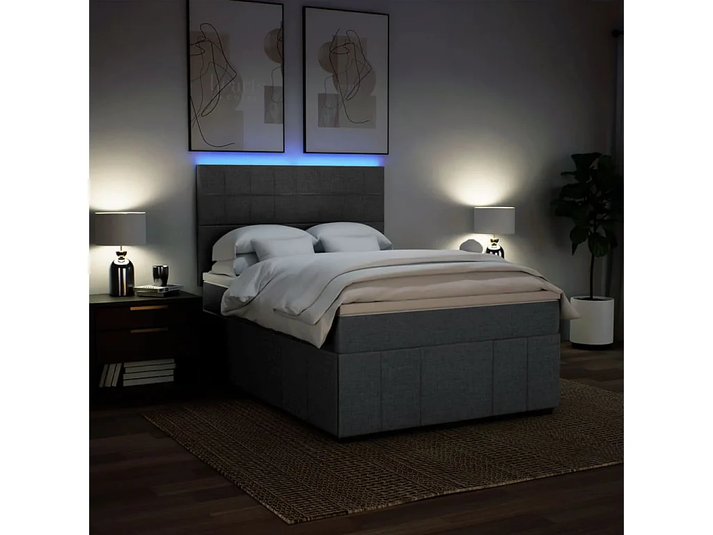Cama box spring con colchón tela gris oscuro 140x200 cm