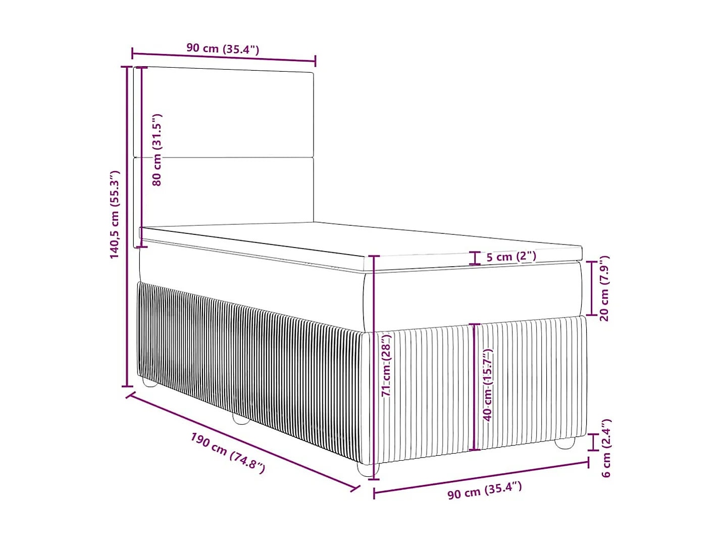 Boxspringbett mit Matratze Creme 90x190 cm Stoff
