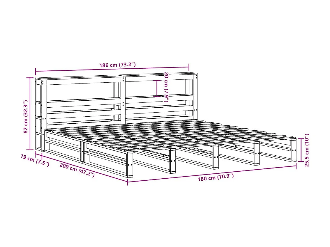 Estructura de cama sin colchón madera maciza de pino 180x200 cm
