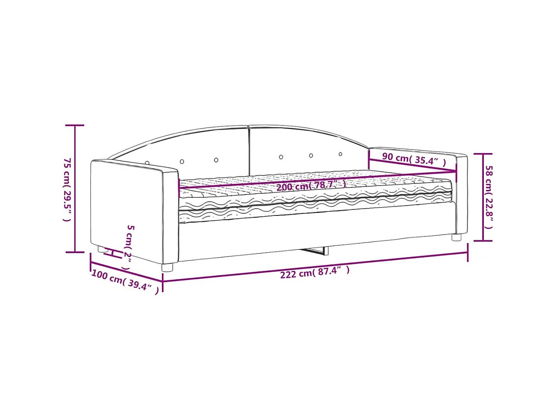 Lit de jour avec matelas gris foncé 90x200 cm velours