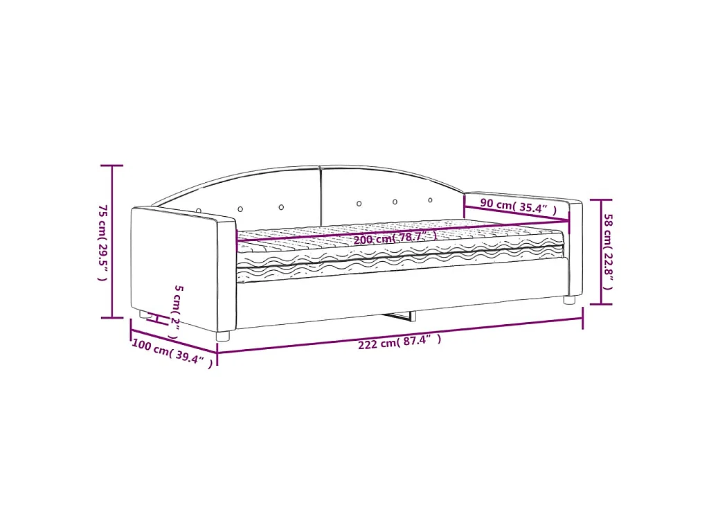 Divano Letto con Materasso Grigio Scuro 90x200 cm in Velluto