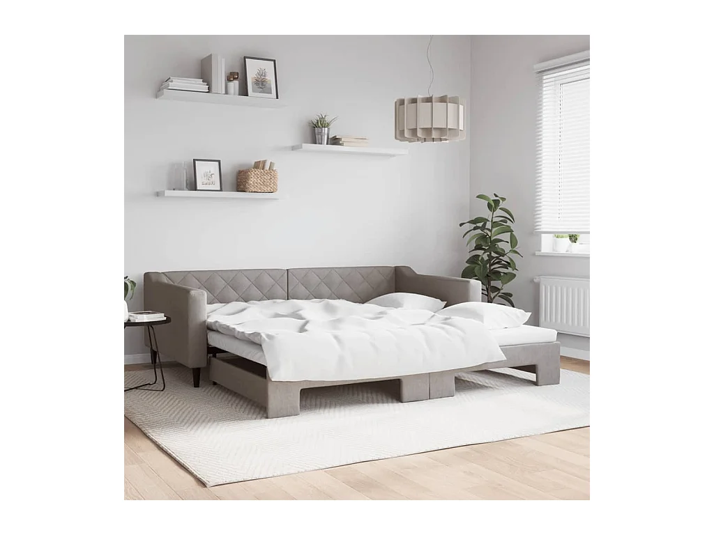 Lit de jour avec lit gigogne taupe 100x200 cm tissu