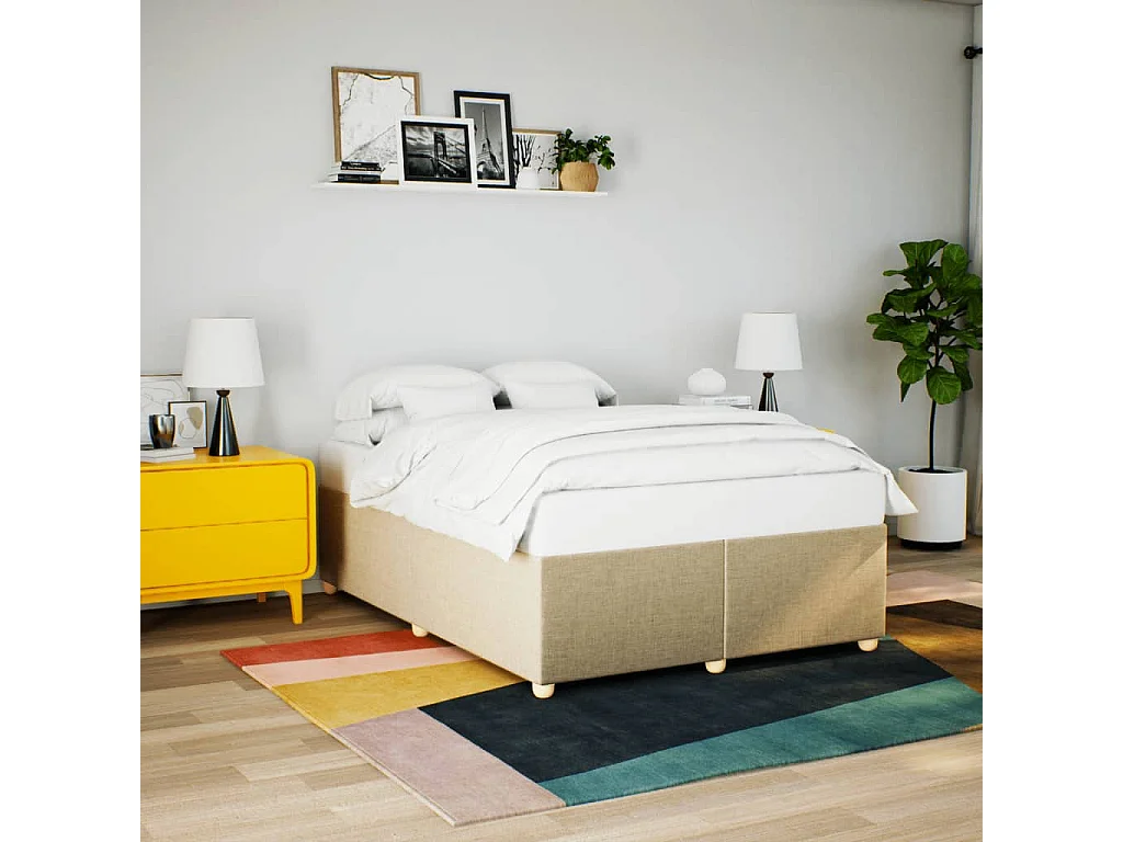 Cama sin colchón tela color crema 140x190 cm