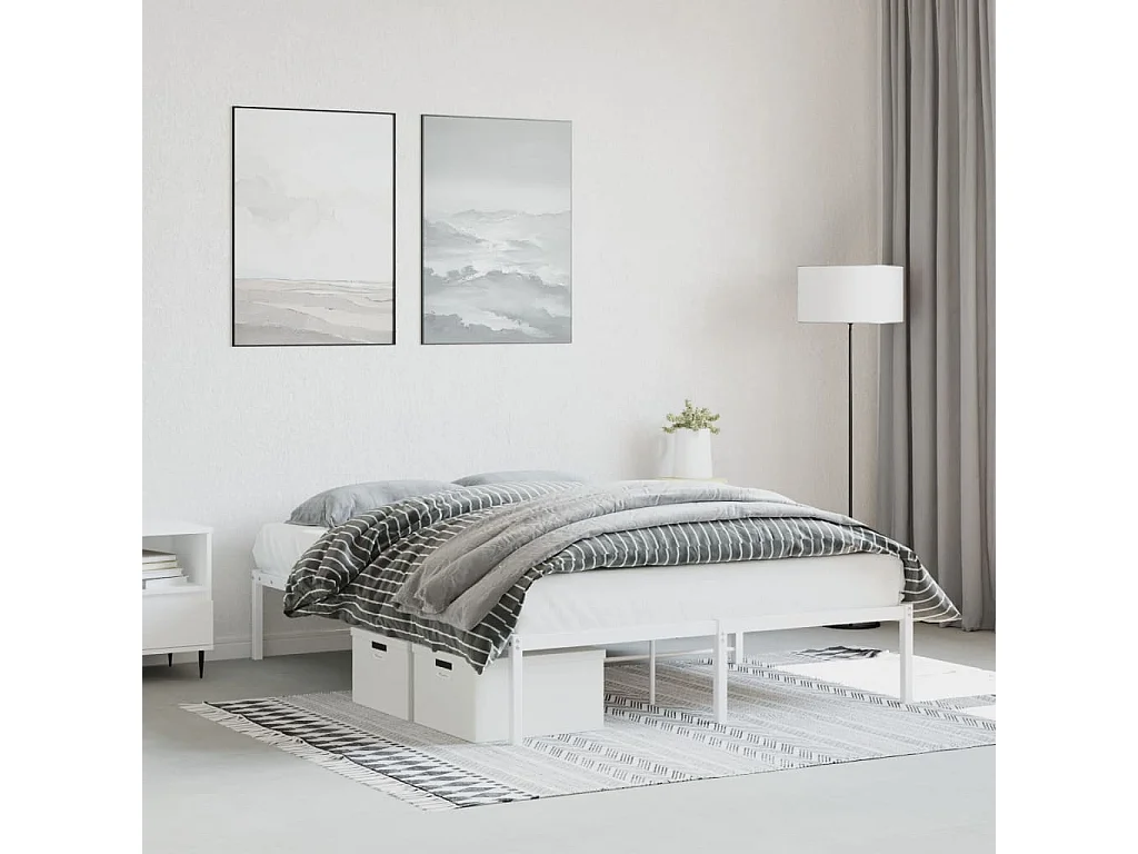 Cadre de lit métal blanc 140x190 cm