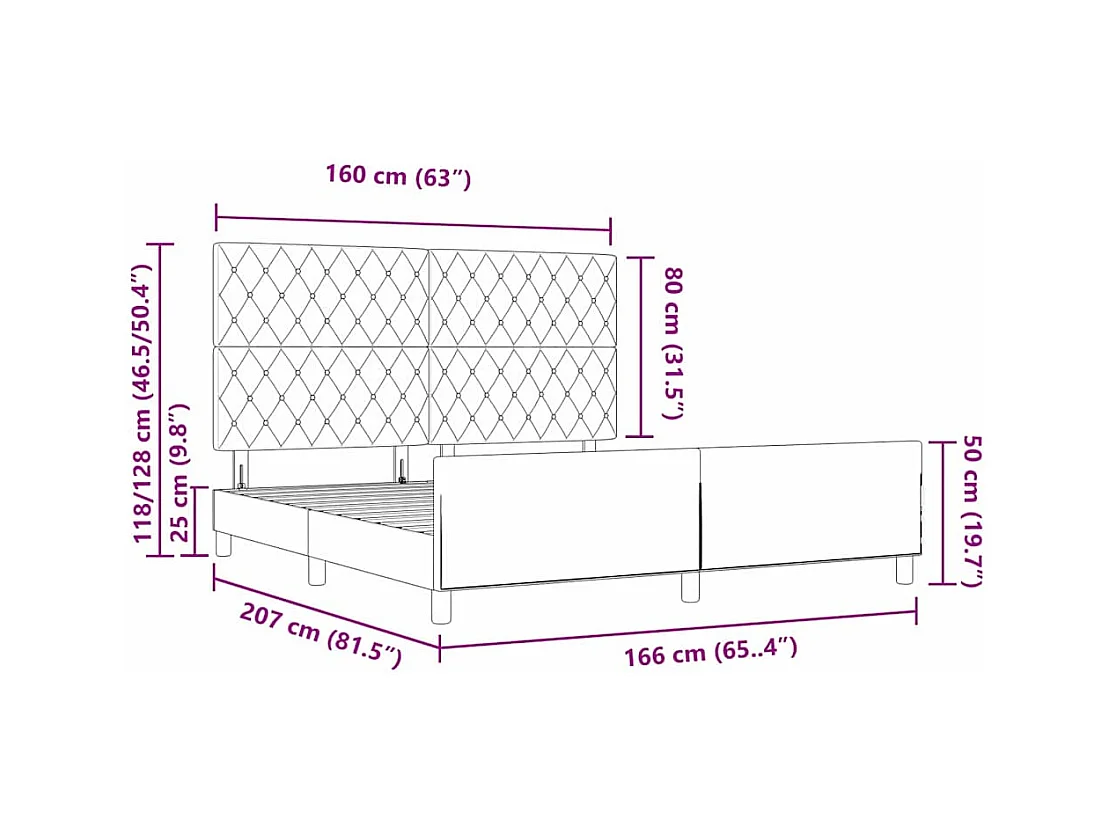 Cadre de lit avec tête de lit Gris foncé 160 x 200 cm Velours