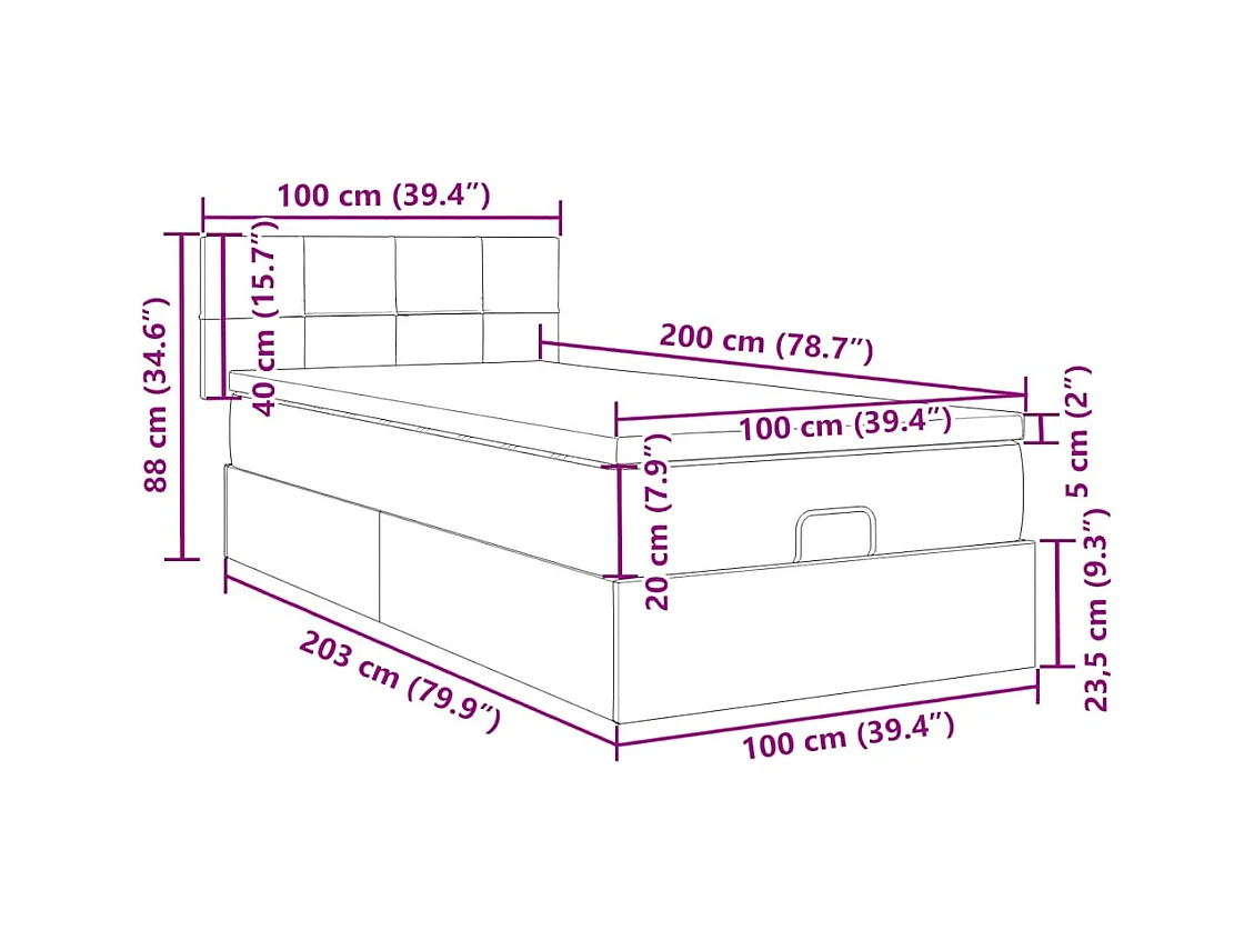 Lit ottoman avec matelas marron foncé 100x200 cm tissu