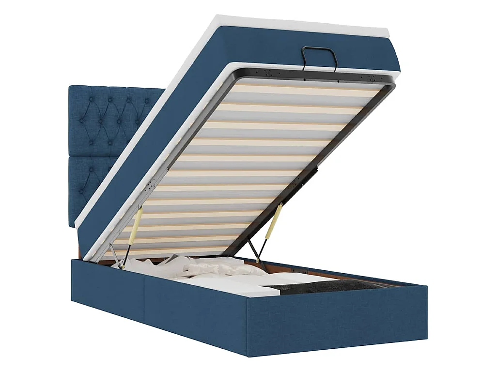 Ottoman bed met matras en LED's 90x190cm stof blauw