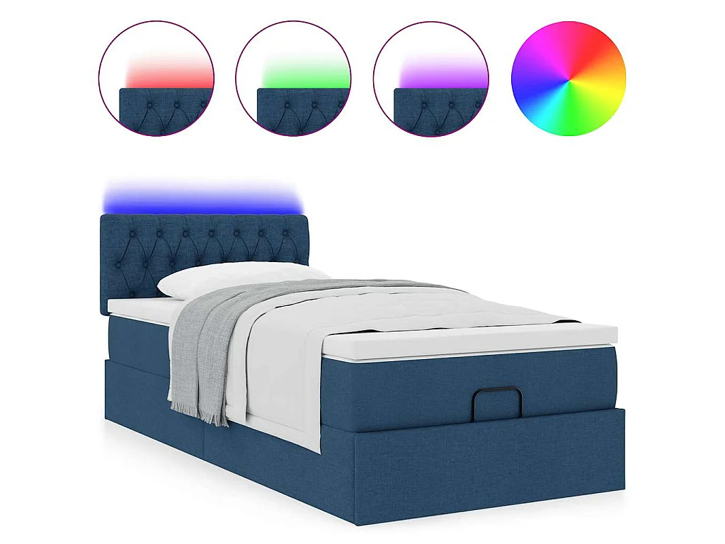 Struttura Letto Pouf con Materasso Blu 90x190 cm in Tessuto