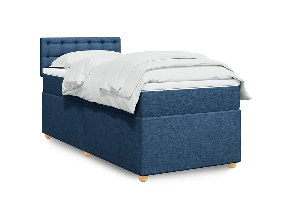 Sommier à lattes de lit avec matelas Bleu 90x200 cm Tissu