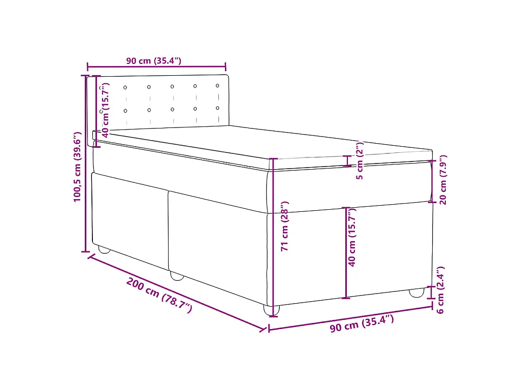 Sommier à lattes de lit avec matelas Bleu 90x200 cm Tissu