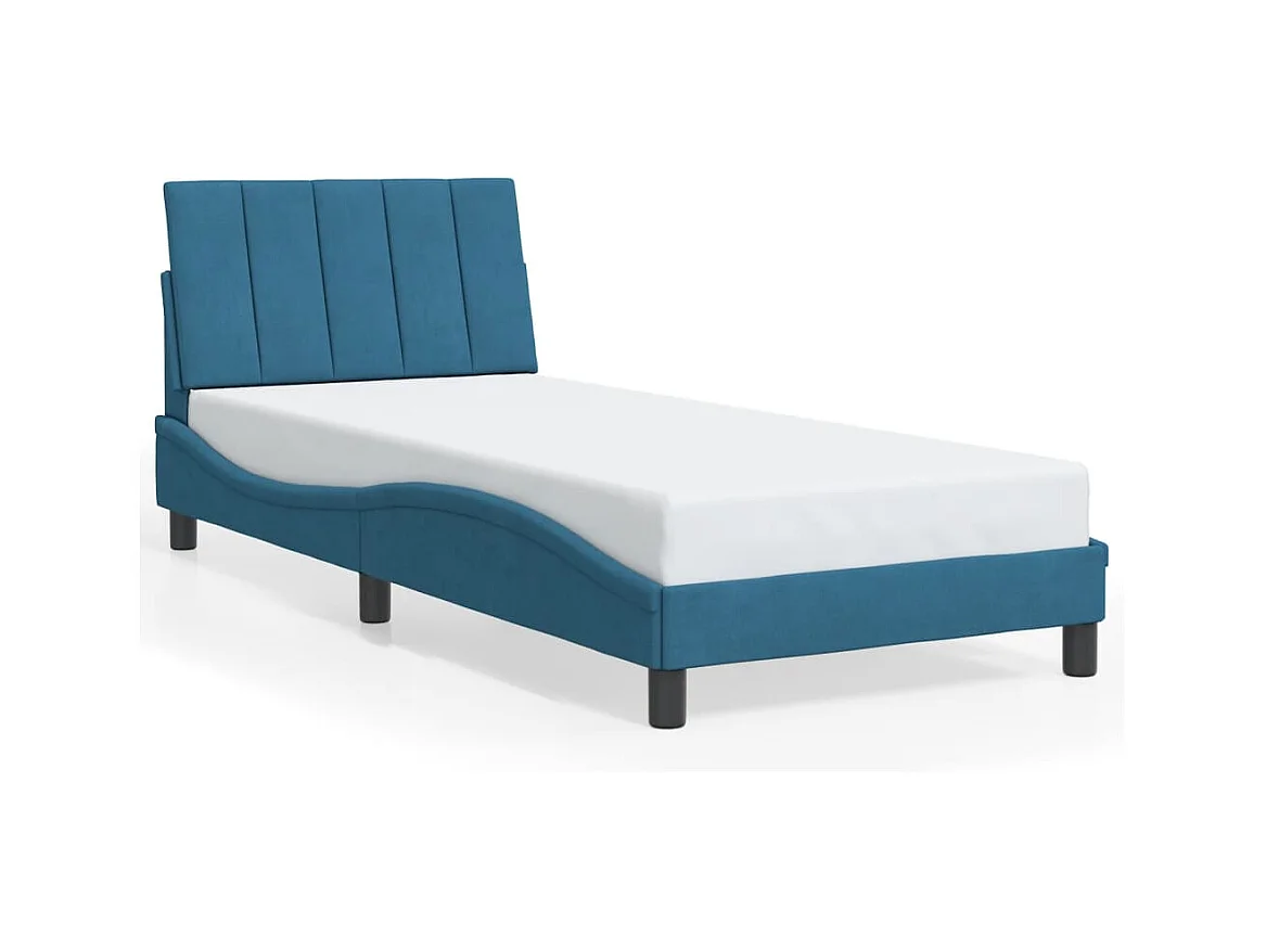 Cadre de lit avec LED sans matelas Hanko bleu 90x190 cm velours