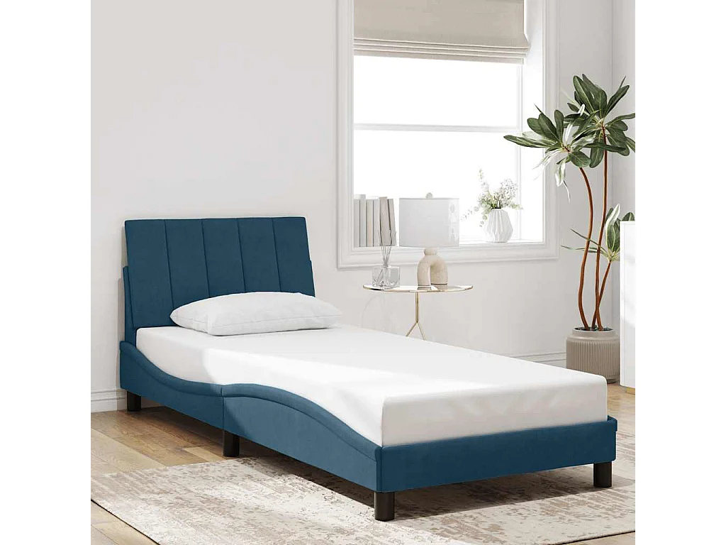 Cadre de lit avec LED sans matelas Hanko bleu 90x190 cm velours