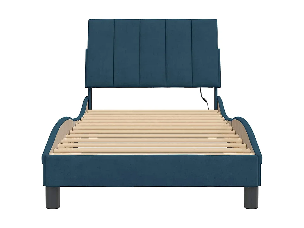 Cadre de lit avec LED sans matelas Hanko bleu 90x190 cm velours