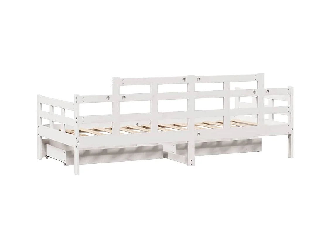 Lit de jour et tiroirs sans matelas blanc 90x200 cm bois massif