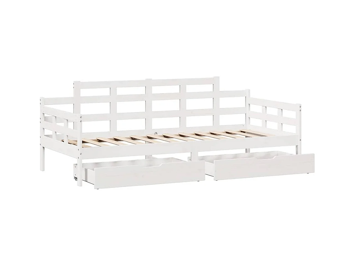 Lit de jour et tiroirs sans matelas blanc 90x200 cm bois massif