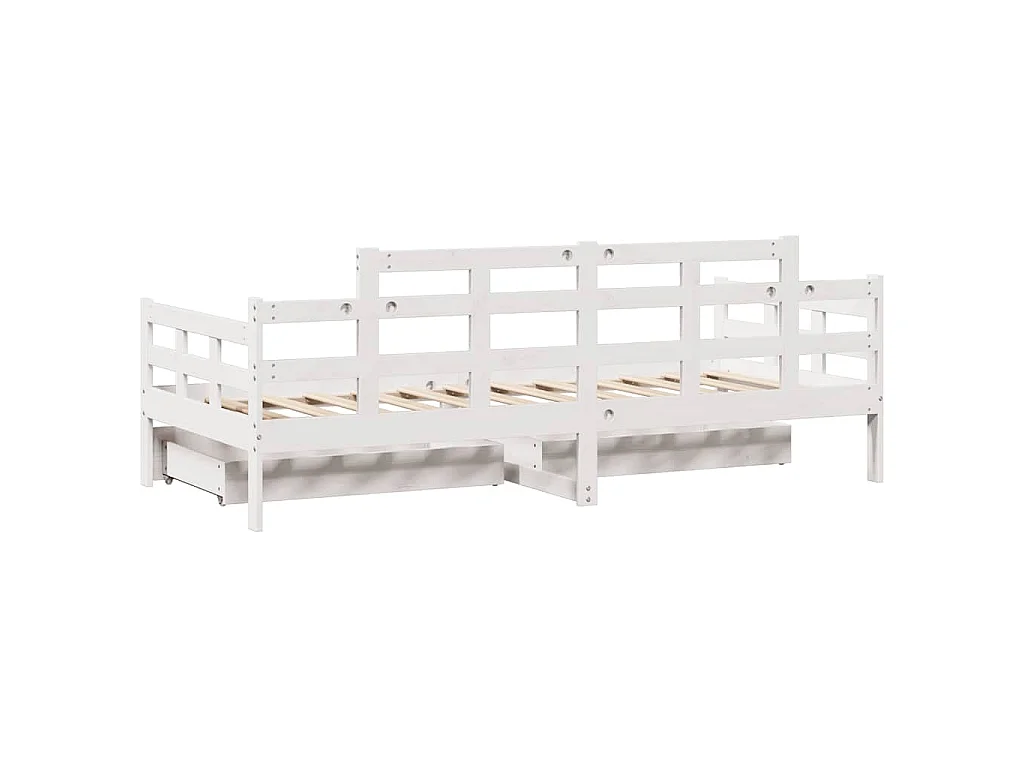 Dormeuse con Cassetti Bianco 90x200 cm Legno Massello di Pino