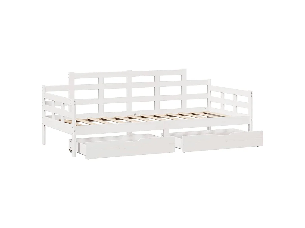 Dormeuse con Cassetti Bianco 90x200 cm Legno Massello di Pino