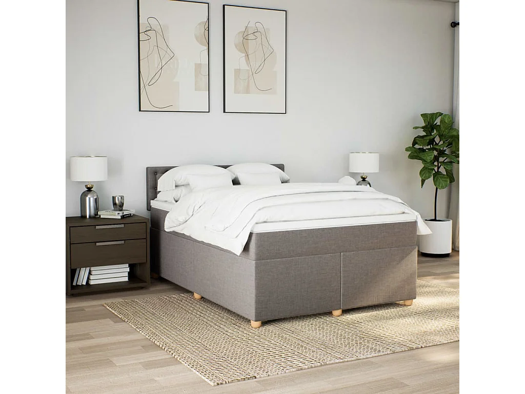 Sommier à lattes de lit avec matelas Taupe 160x200 cm Tissu