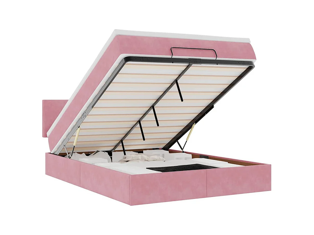 Cadre de lit ottoman avec matelas rose 140x200 cm velours