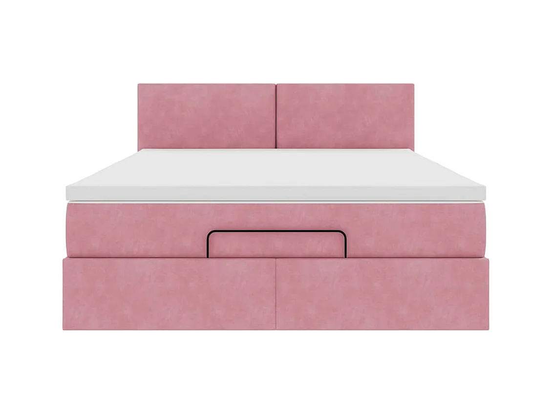 Cadre de lit ottoman avec matelas rose 140x200 cm velours