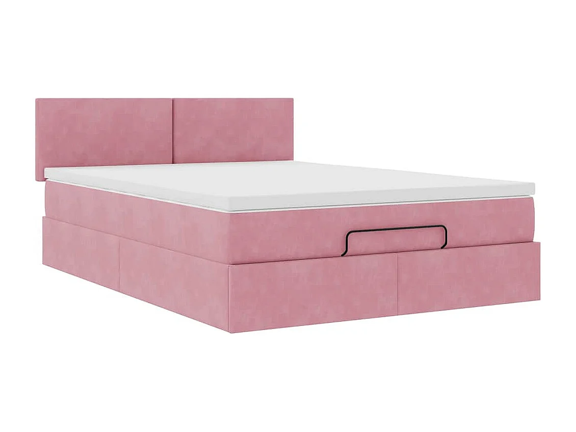 Cadre de lit ottoman avec matelas rose 140x200 cm velours