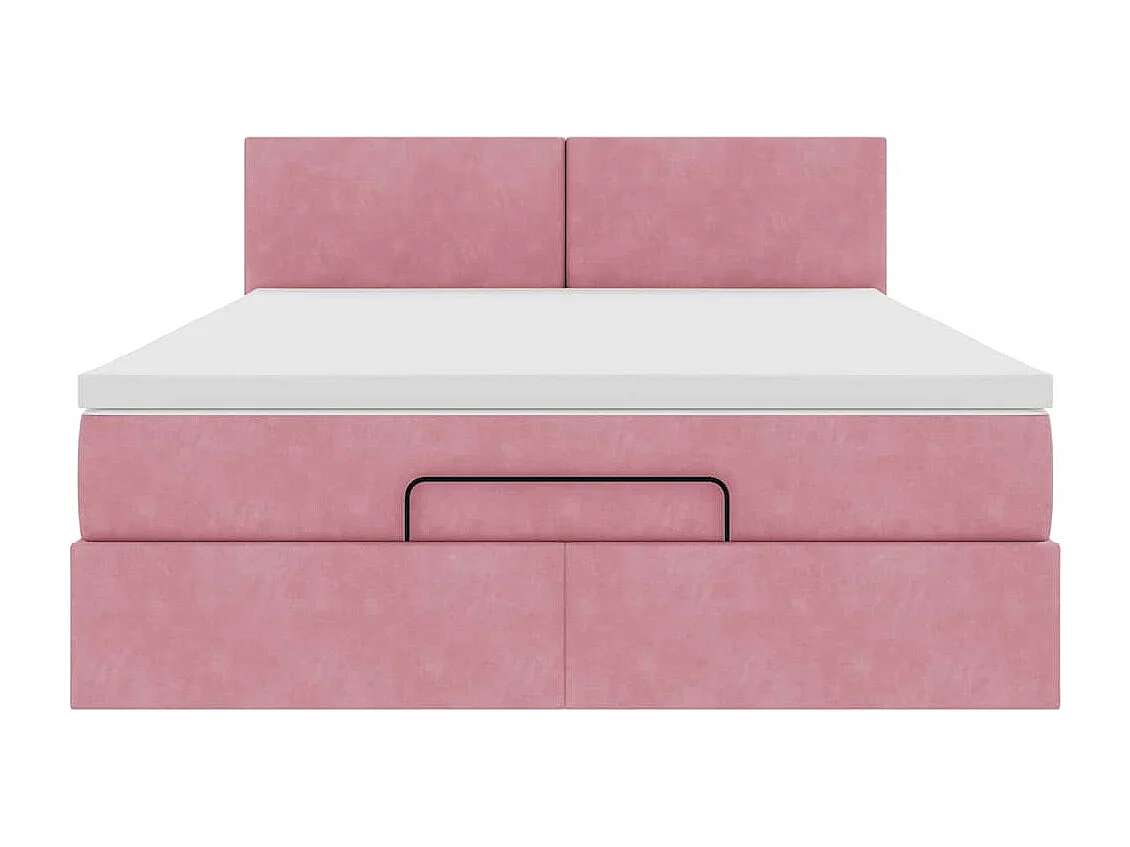 Cadre de lit ottoman avec matelas rose 140x200 cm velours