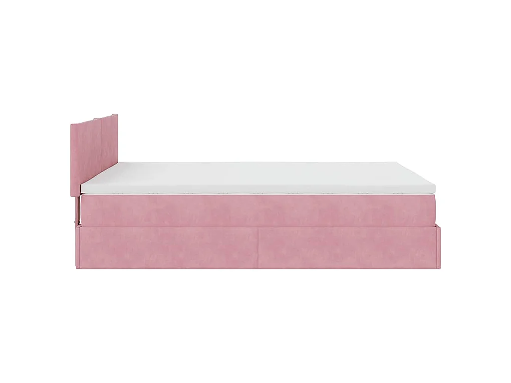 Cadre de lit ottoman avec matelas rose 140x200 cm velours