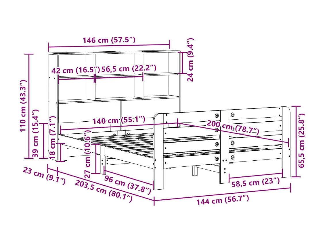 Cadre de lit sans matelas blanc 140x200 cm bois de pin massif