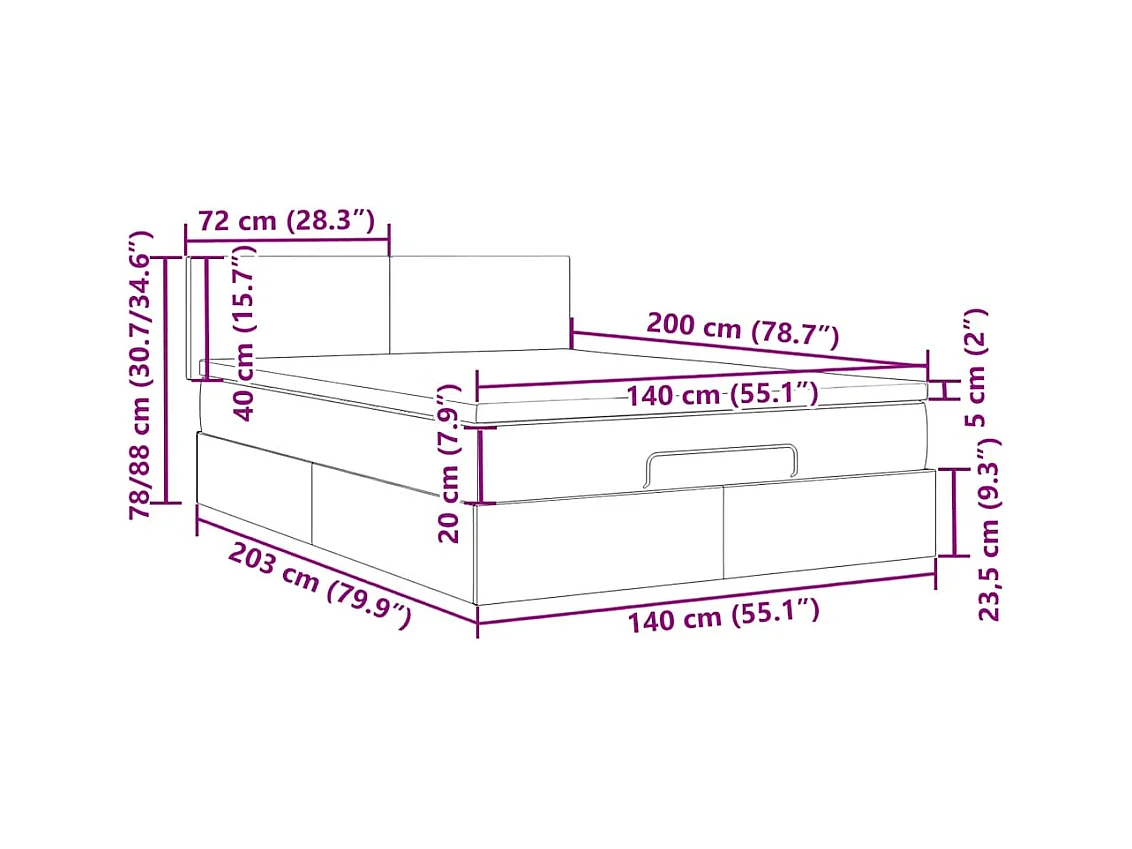 Cadre de lit ottoman avec matelas marron foncé 140x200 cm tissu