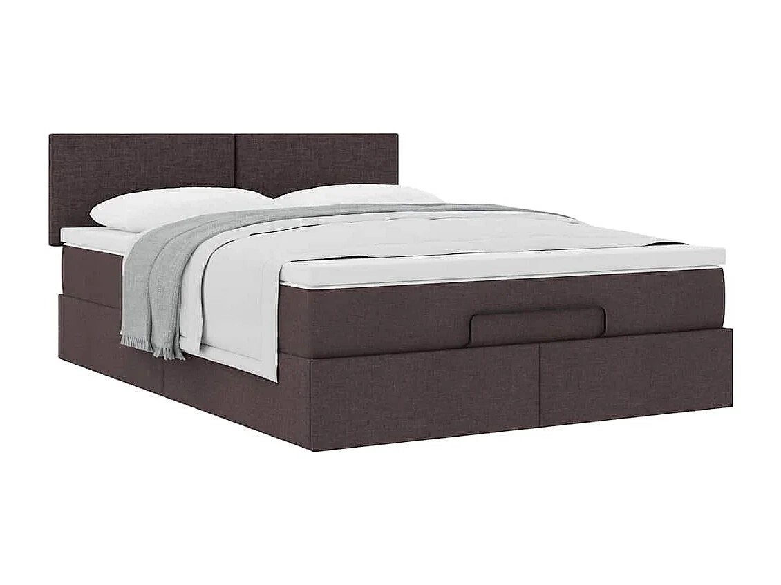 Cadre de lit ottoman avec matelas marron foncé 140x200 cm tissu
