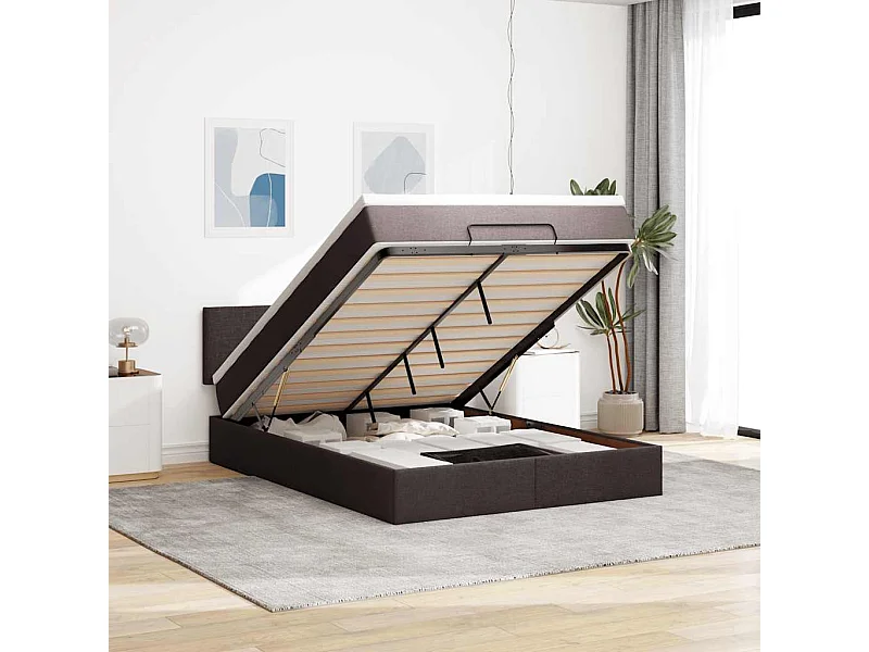 Ottoman bed met matras 140x200cm stof donkerbruin