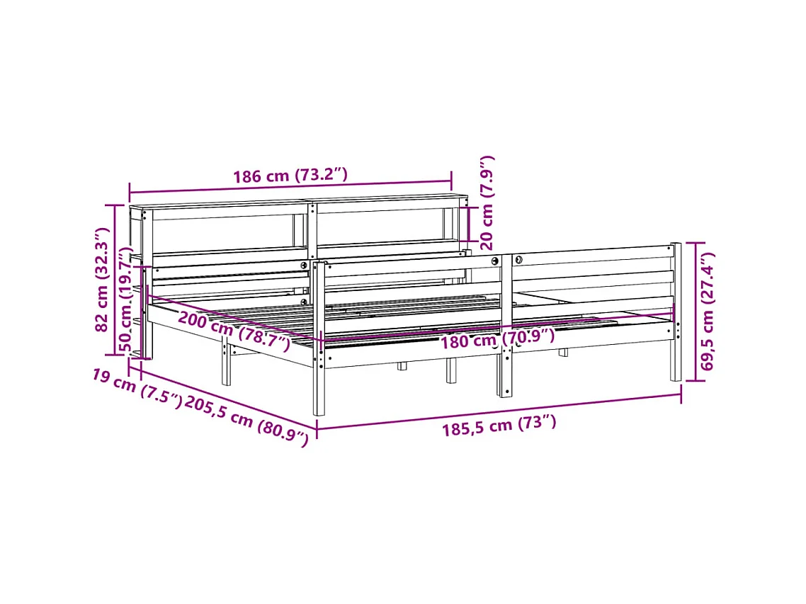 Cadre de lit avec tête de lit sans matelas blanc 180x200 cm