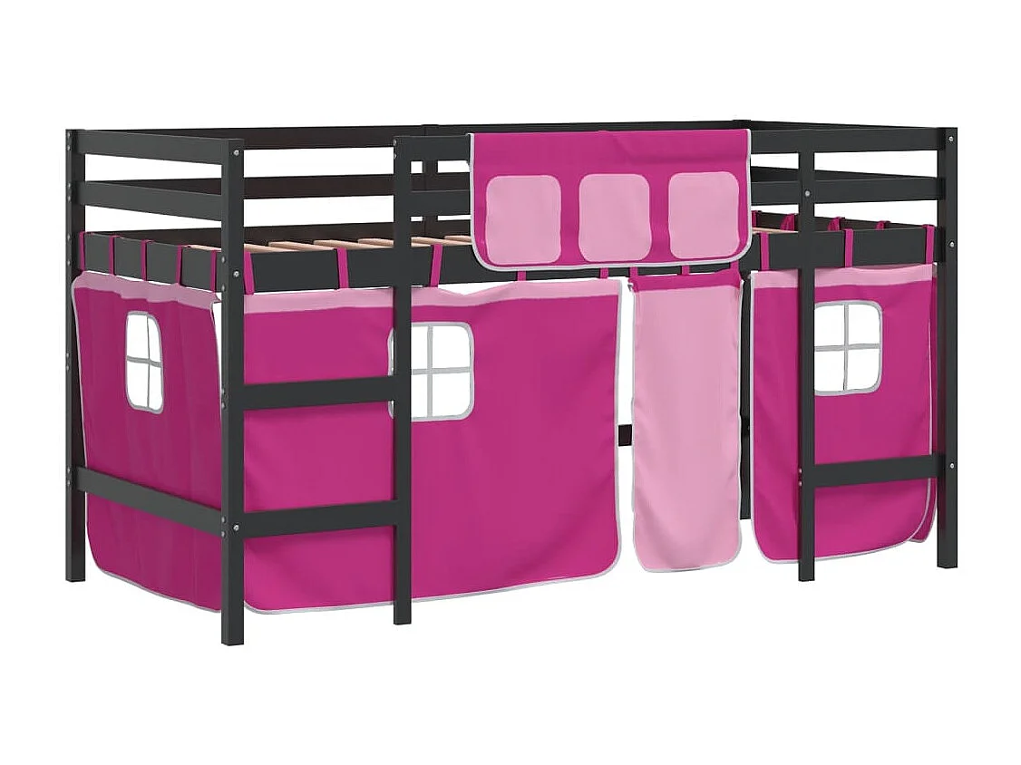 Cama alta p/ criança c/ cortinas 90x200 cm pinho maciço rosa