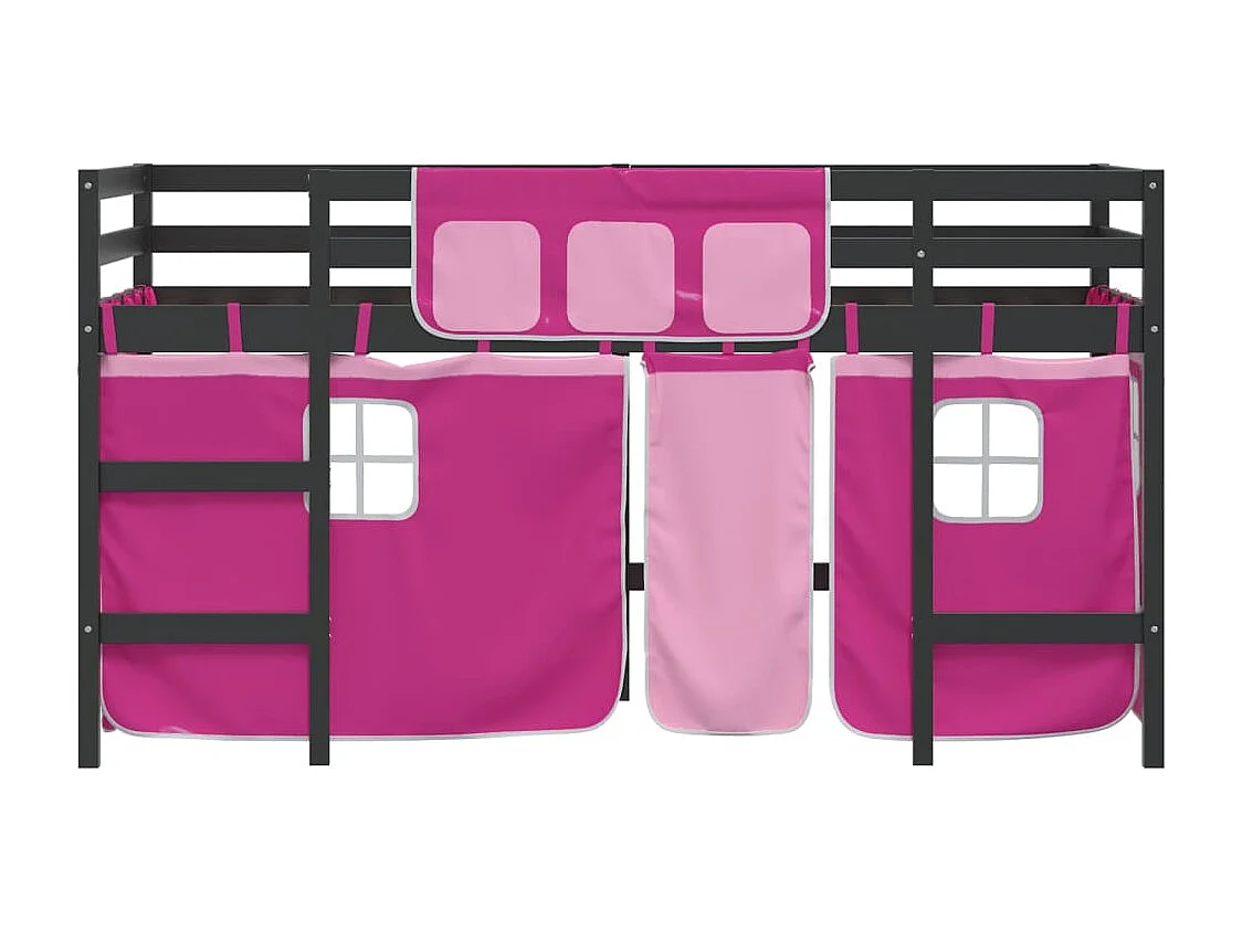 Cama alta p/ criança c/ cortinas 90x200 cm pinho maciço rosa