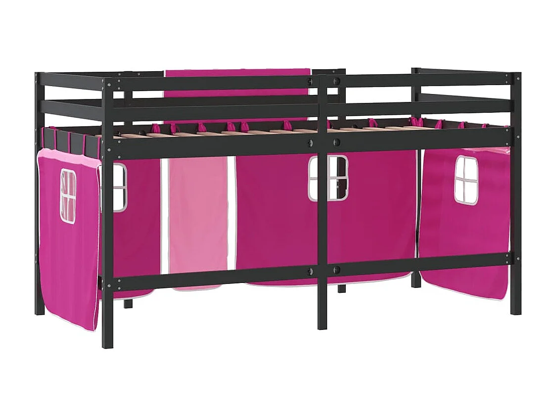 Cama alta p/ criança c/ cortinas 90x200 cm pinho maciço rosa