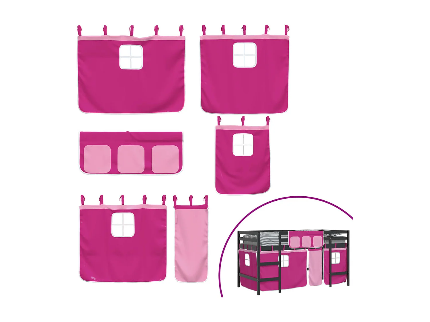 Cama alta p/ criança c/ cortinas 90x200 cm pinho maciço rosa