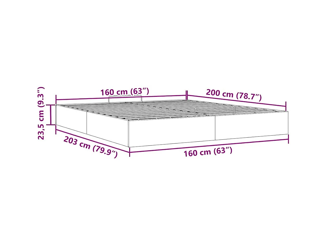 Ottoman-Bett ohne Matratze Schwarz 160x200 cm Stoff