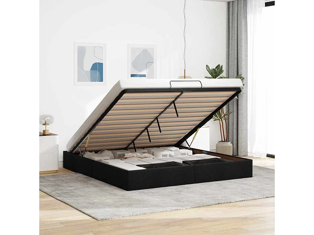 Estructura de cama otomana sin colchón tela negra 160x200 cm