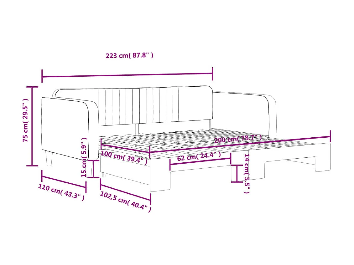 Tagesbett Ausziehbar Dunkelgrau 100x200 cm Samt