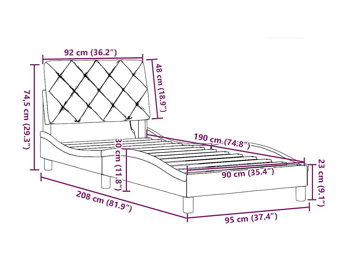 Bedframe met LED zonder matras 90x190 cm stof donkergrijs