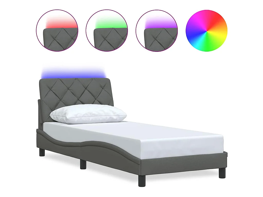 Giroletto con LED senza Materasso Grigio Scuro 90x190cm Tessuto