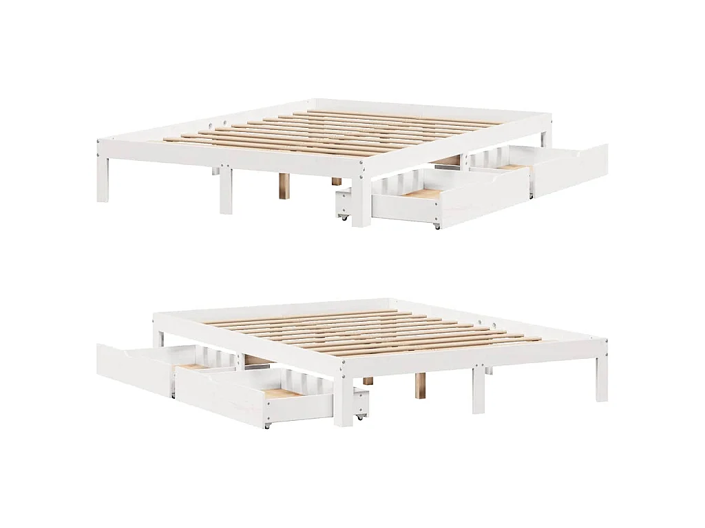 Cadre de lit avec tiroirs sans matelas blanc 140x190 cm