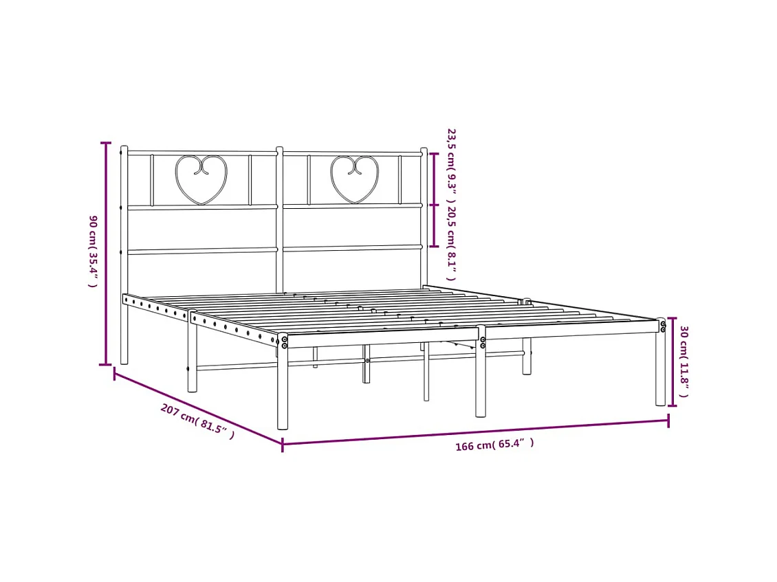 Cadre de lit métal sans matelas et tête de lit noir 160x200 cm