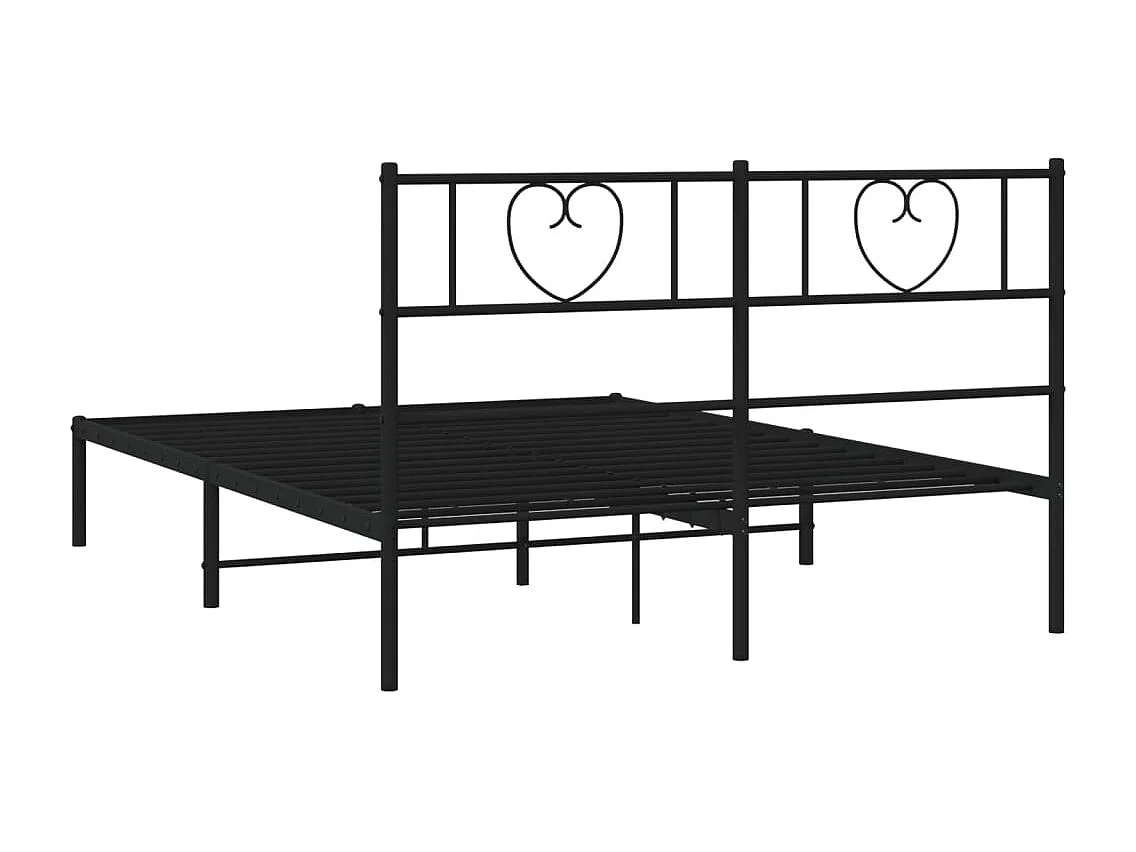 Cadre de lit métal sans matelas et tête de lit noir 160x200 cm