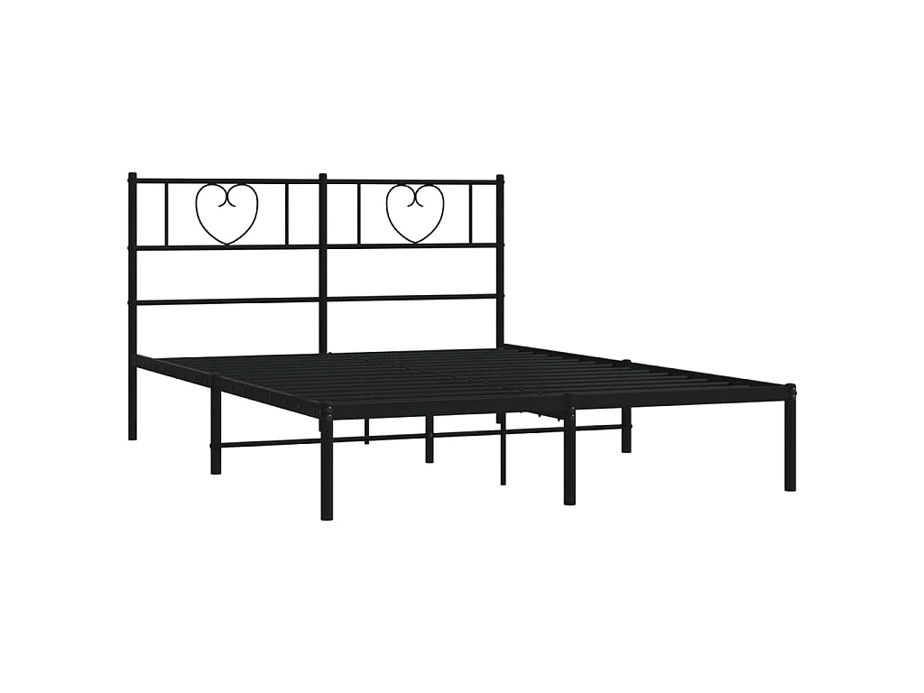 Cadre de lit métal sans matelas et tête de lit noir 160x200 cm